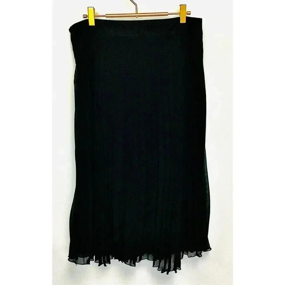 NWT YuLinGe‎ Womens Black Lined Accordion Pleated Flare A-Line Skirt Size 12 - Picture 3 of 11